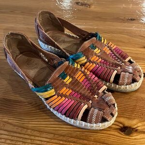 Yute Made in Mexico, leather, weave, colorful sandals size 8